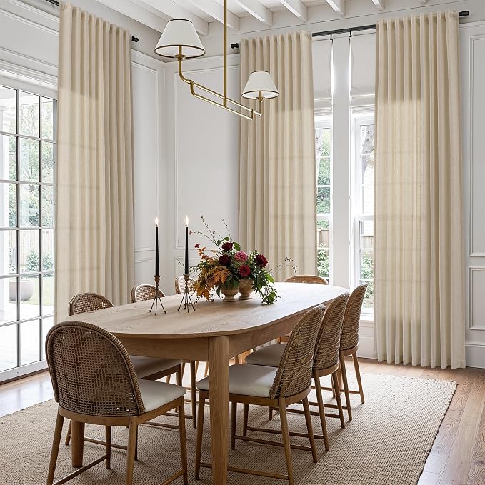 Extra Long Linen Curtains 120 Inches for Living Room Back Tab Semi Sheer High Floor to Ceiling 10ft Light Filtering Curtain Boho Farmhouse Window Drapes for Bedroom 2 Panels Eggshell Beige
