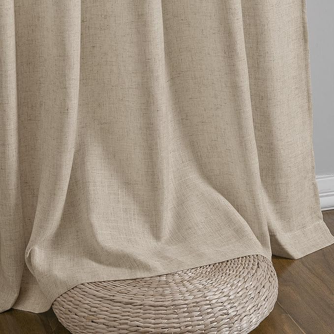 Taupe Burlywood Linen Curtains 108 Inches Long Rod Pocket Semi Sheer Dining Room Cozy Bedroom Decor Cotton Look Country Rustic Farmhouse Boho Curtains 2 Panel Set,52x108