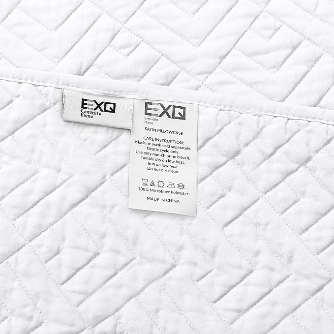 EXQ Home White Quilt Set Twin Size Lightweight Squares Pattern Bedding Set | Soft Microfiber Bedspread, Breathable & Wrinkle-resistant Coverlet. All-season Use for Hot Sleepers. 2-pc Set with 1 Sham