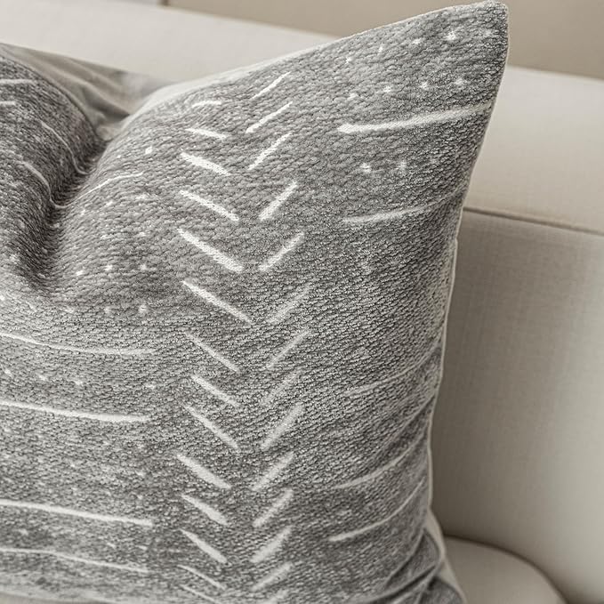 BlissBlush Decorative Long Lumbar Pillow Cover 14x36 for Bed, Light Gray Soft Woven Chenille Accent Pillow Cover for Bedroom Couch Sofa, Textured Farmhouse Boho Cushion Cover