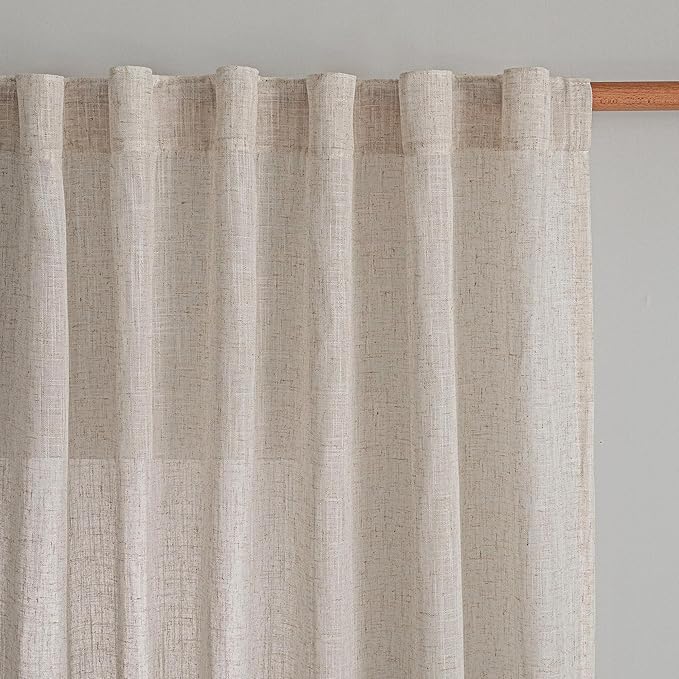 MYSKY HOME Natural Linen Sliding Glass Door Curtains, Back Tab Semi Sheer Curtain Panels Extra Long Floor Length Drapes 108 Inches for Living Room Linen Texture Soft Touch, 100" Wide, 1 Piece