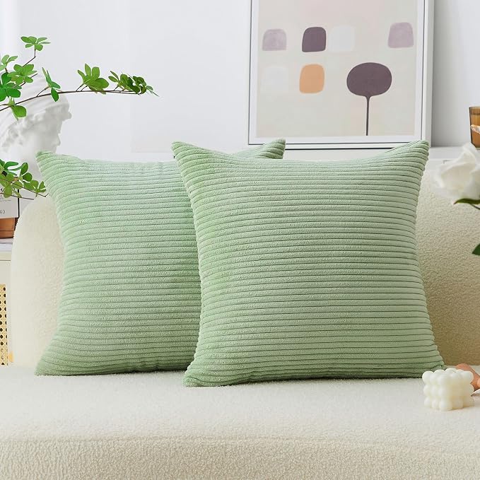 Home Brilliant Couch Throw Pillow Covers 26x26 Throw Pillows Set of 2 Super Soft Corduroy Large Euro Sham for Bedroom Summer Decor, 26 x 26 inch, Sage Green