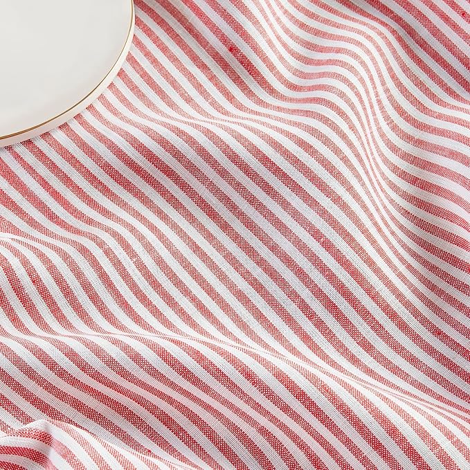 Solino Home 100% Pure Linen Table Runner, 14 x 48 in, Red and White Striped | Narrow Stripe, a graceful centrepiece for dining and gatherings, woven stripe, European flax fibres, soft, OEKO-TEX Certified