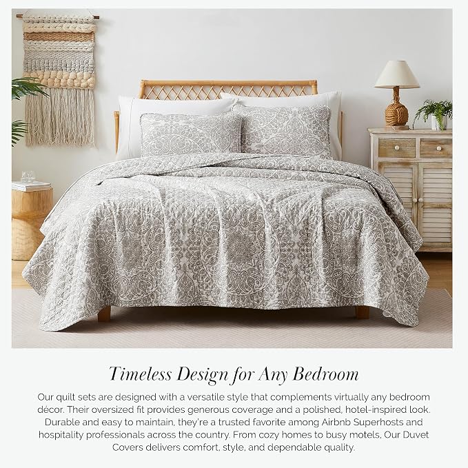 Southshore Fine Living, Inc. Beige Quilt Twin XL Dorm Bedding Set, Hotel Quality Boho Bed Spread for Vacation Homes, Twin XL Quilt Bedspread Set w/Pillow Sham, Lightweight Bedspread, Ashanti Bone