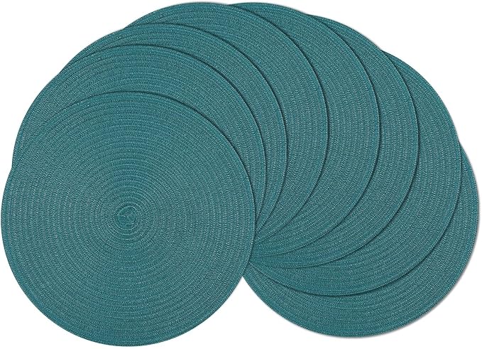 SHACOS Round Placemats Set of 8 Woven Braided Table Placemats 15 inch Circle Place Mats Washable Non Slip Table Mats for Home Wedding Party, Teal Green