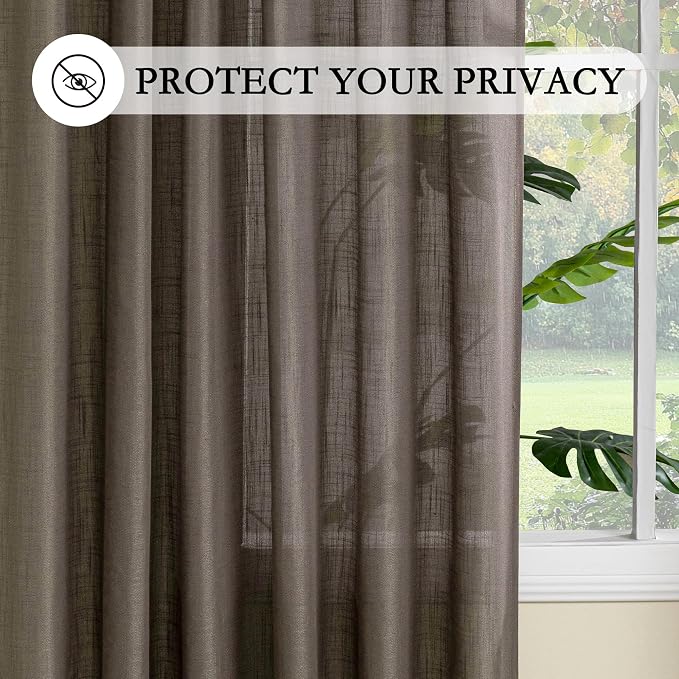 MYSKY HOME Dark Brown Curtains for Beroom Liivng Room 84 Inch Length 2 Panels Set, Semi Sheer Soft Touch Light Filtering Drapes for Sliding Glass Door Farmhouse Boho Curtain, 50" Wide, 2 PCs