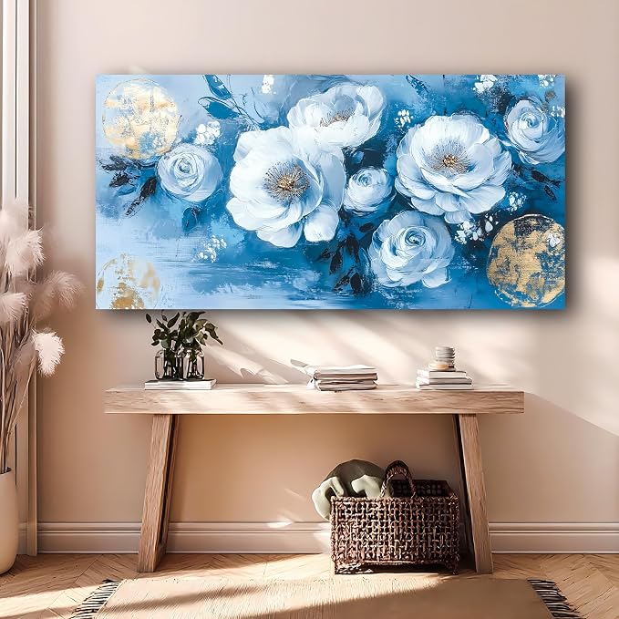 Abstract Wall Art Canvas Print Flower Painting Bathroom Decor Paintings Modern Style Living Room Bedroom Office Home Kitchen Decorations Nature Landscape Artwork Wooden Frame 20x40 inches