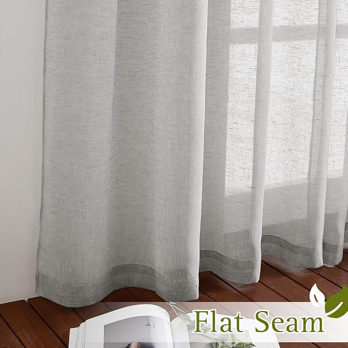 NICETOWN Grommet Sheer Curtains Natural Linen Blend Texture, Privacy with Enough Light Through Semitransparent Sheer Drapes for Children Room and Bedroom, 52W x 96L, Grey, 2 Pieces