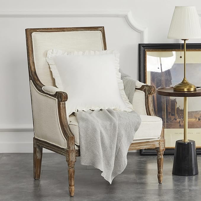 GIGIZAZA Velvet Cream 22x22 Pillow Covers, Set of 2 Decorative Ruffle Ivory Cushoin Pillow Covers for Sofa Couch