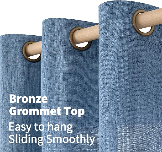 YoungsTex Light Blue Linen Curtains 84 Inch Length 2 Panels with Grommet | Light Filtering Drapes Semi Sheer Privacy for Bedroom Living Room Window, 52 x 84 Inch