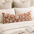 BlissBlush Long Lumbar Pillow Cover 14x36 for Bed, Rust Terracotta Floral Tufted Velvet Accent Oversize Throw Pillowcase for Bedroom, Cover Only