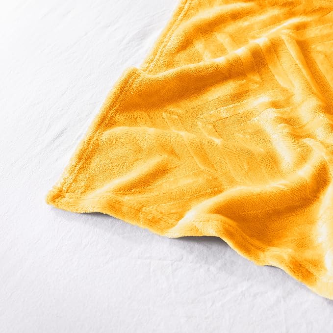 Whale Flotilla Flannel Fleece Bed Blanket Queen Size, Lemon Yellow | Lightweight Breathable Soft Bedspread, Plush Fluffy Coverlet Chevron Design Decorative Blanket for All Season, 90x90 Inch