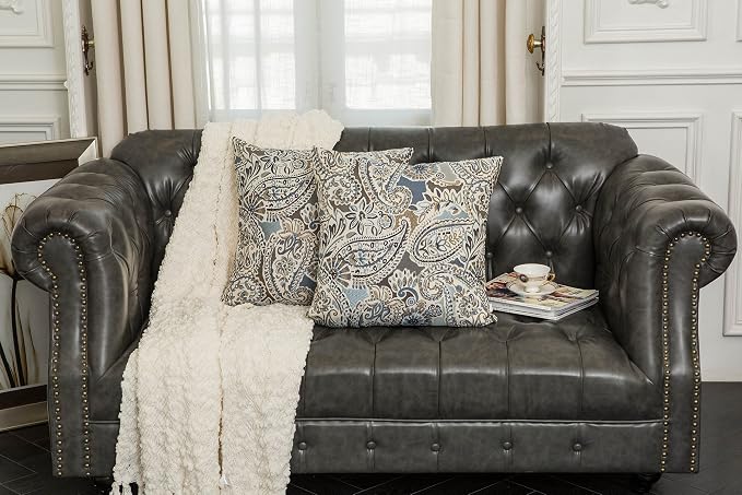 Mika Home Pack of 2 Decorative Accent Throw Pillow Cover Sham Cushion Case,Paisley Pattern,20x20 Inches,Blue Brown Cream Multicolor