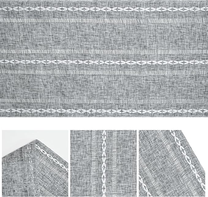 Artoid Mode Dark Grey Rustic Cotton Linen Table Runner, Seasonal Embroidered Hollow Kitchen Dining Table Decoration for Home Party Decor 13x36 Inch