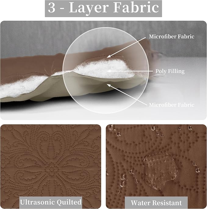 Easy-Going Reversible Quilt Set Twin, Bedspread with 1 Shams | Damask-Brown/Beige, Lightweight Microfiber Bed Comforter, 1 Quilt + 1 Pillow Shams, All-Season Coverlets for Bedroom