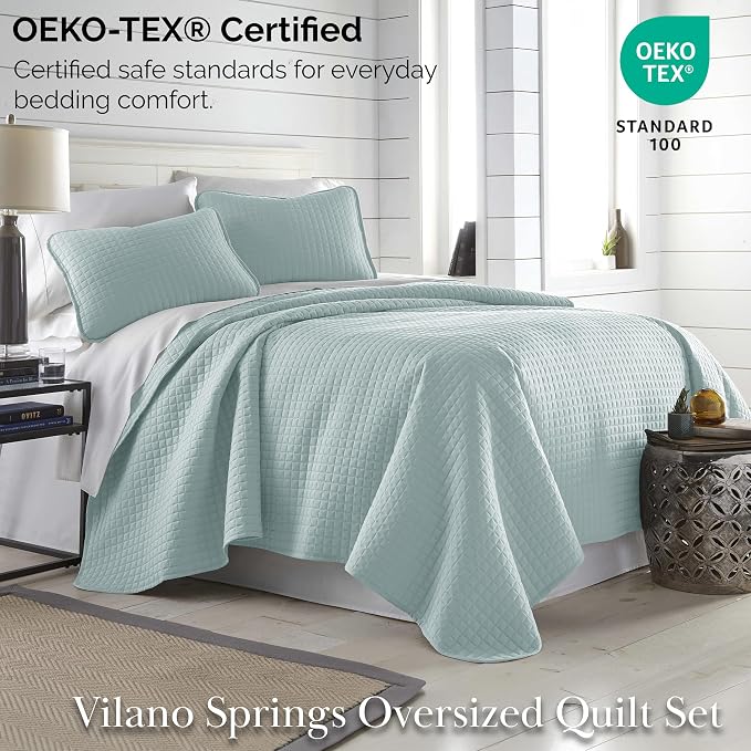 Southshore Fine Living, Inc. Twin Quilt Bedding Set, Soft Microfiber Coverlet Bedspread, Stain and Pet Hair Resistant Bedding, XL Twin Blue Quilt Bedspread Set with 1 Pillow Sham, Sky Blue