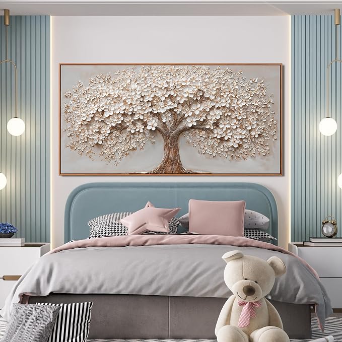 Canvas Wall Art Decor Prints Oversized Wall Art Pictures for Living Room Tree of Life Wall Art Decor Canvas Art Wall Decor Modern Large White Wall Art Prints Framed Artwork for Walls Bedroom Office Decor 29" X 58"