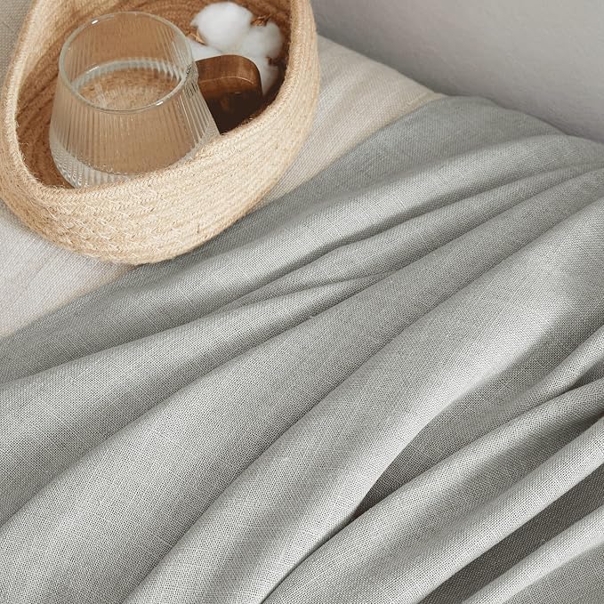NICETOWN Linen Gray Curtains for Bedroom, Rod Pocket & Back Tab Flax Linen Burlap Semi Sheer Eclectic Window Treatments Privacy with Light Filtering for Boys Room/Living Room, W52 x L95