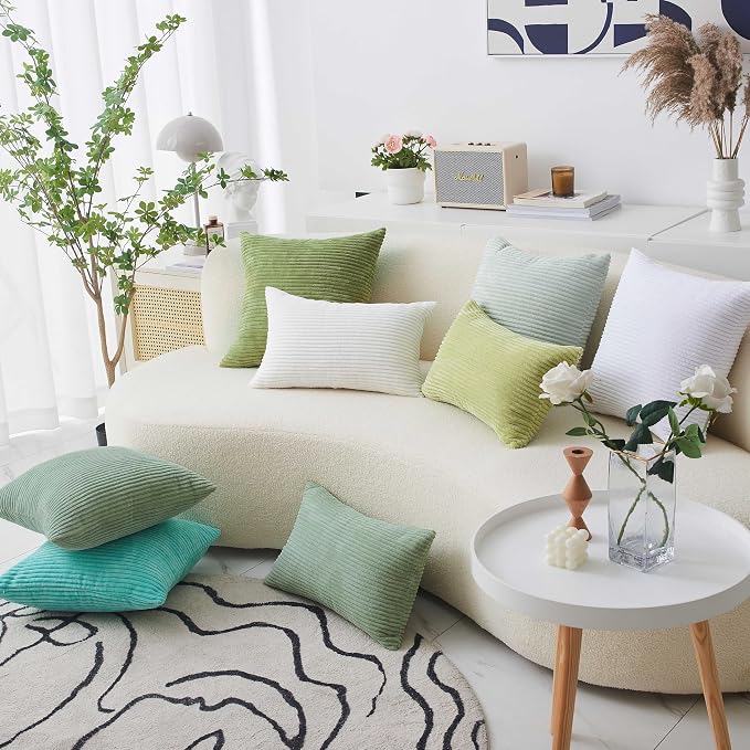 Home Brilliant Pillow Covers 20x20 inch Solid Supersoft Corduroy Stripes Square Throw Pillows for Couch Decor, 50x50cm, 20 x 20 Inch, Iceburg Green