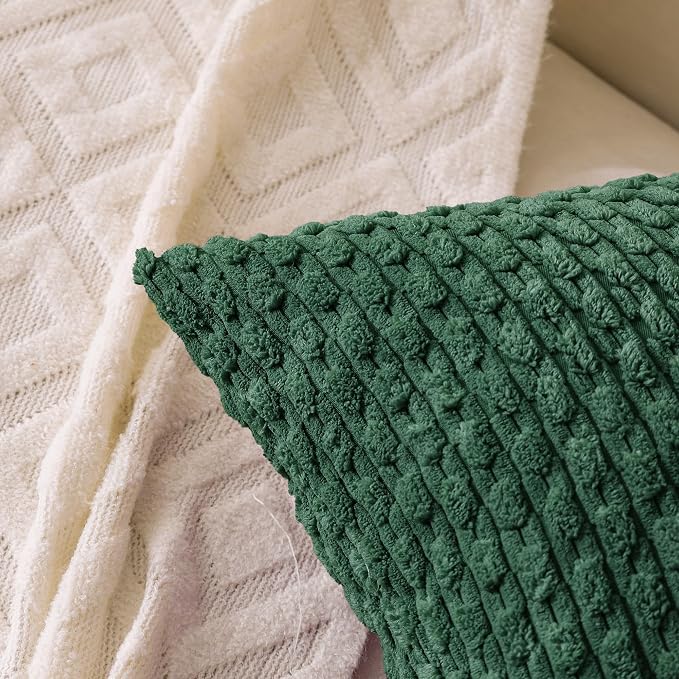 Set of 4 Dark Green Decorative Throw Pillow Covers 12x20 Inch Corduroy Pillow Covers for Bed Couch Sofa Living Room Soft Cushion Cases