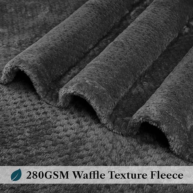 PAVILIA Dark Gray Fleece Throw Blanket for Couch Sofa Bed, Soft Fuzzy Waffle Jacquard Microfiber, Warm Lightweight Fade-Resistant Decorative All Season Throw, 60x80 Twin