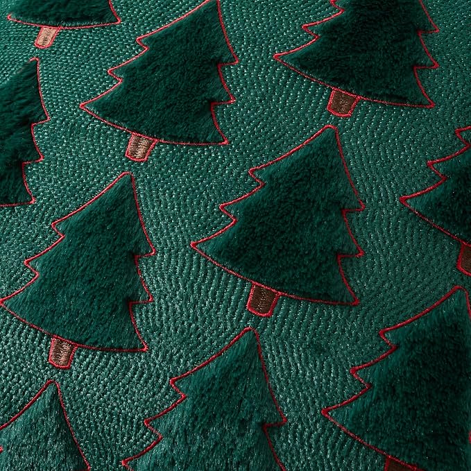 UGASA Christmas Tree Pillow Covers 18x18 Inch Set of 2 Soft Plush Faux Fur Luxury Embroidery Decoration Pillowcases for Couch Sofa Holiday Festivals Winter Xmas Gift, Dark Green & Red