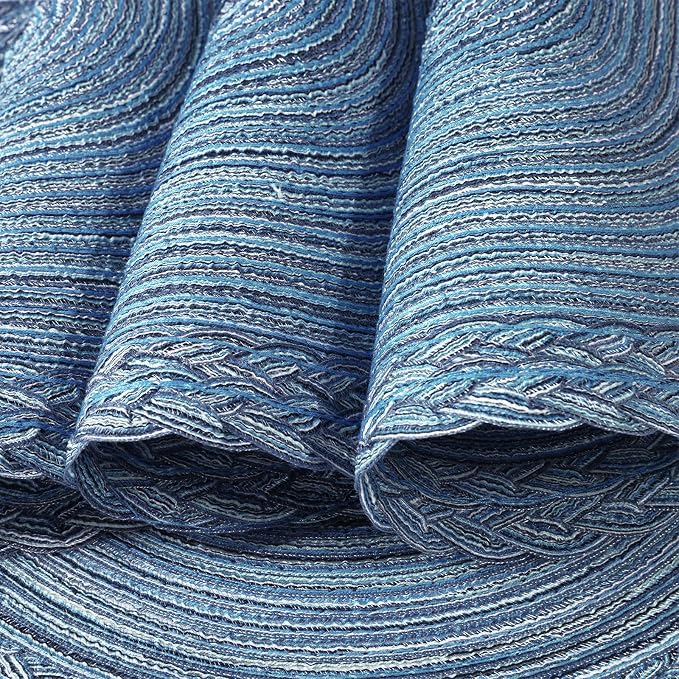 SHACOS Round Placemats Set of 6 Woven Kitchen Table Mats 15 inch Circle Braided Border Washable Cotton Polyester Place Mats, Multicolor Blue Grey