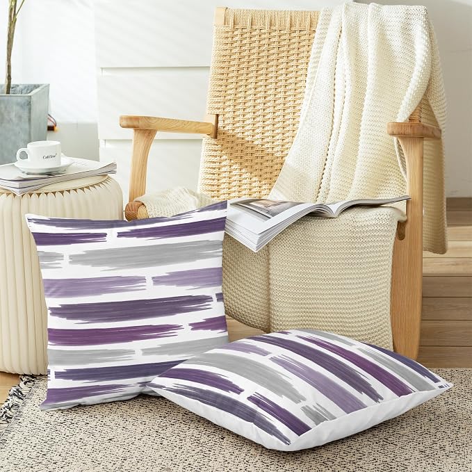CaliTime Throw Pillow Cases Pack of 2 Cozy Fleece Abstract Geometric Texture Decorative Cushion Covers for Couch Bed Sofa Farmhouse Decoration 18 X 18 Inches Deep Purple