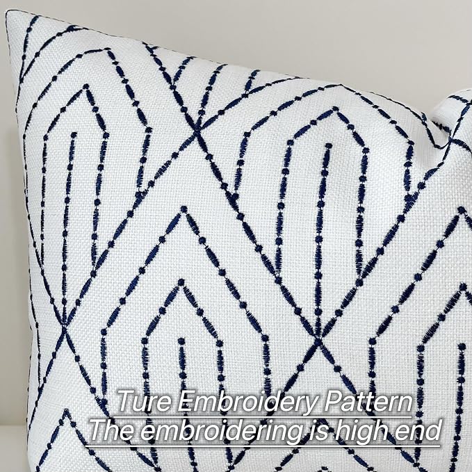 Slow Cow Linen Embroidery Decorative Lumbar Throw Pillow Cover Pillowcase Rectangular Pillow Cover Cushion Cover for Bed Couch Sofa 12 x 20 Inches Navy Blue