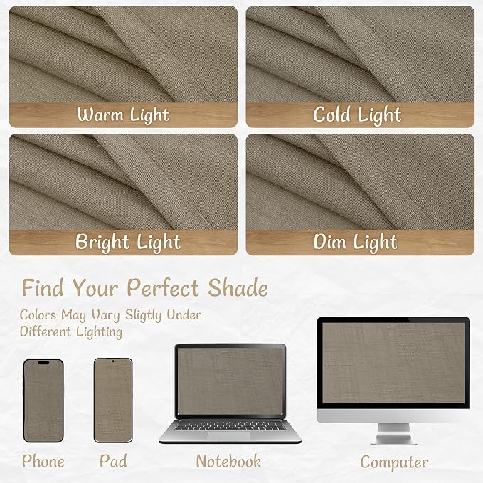 Taupe Linen Sheer Curtains 84 inch Long for Living Room, 52 x 84 Inch | Light Filtering Semi Sheer Panels, Window, Curtains for Bedroom, Sliding Glass Door, Back Tab Rod Pocket, 2 Panels
