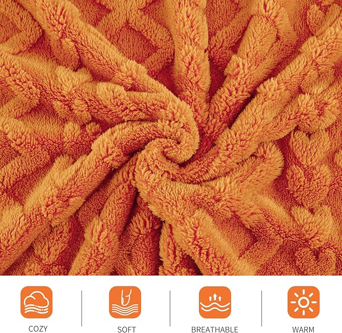 Aganear Flannel Fall Throw Blanket for Bed Couch 90"x90" Orange | Warm Gift for Women,Christmas,Housewarming,Soft Lightweight Fuzzy,Boho Design for Room Home Decor,All-Season Use