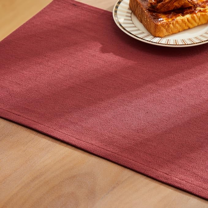 ZeeMart Rustic Cotton Linen Table Runner, 13x90 Inches Burgundy | Farmhouse Style Linen Table Runners 90 Inches Long, Washable Kitchen Dining Table Decoration for Home Party Decor