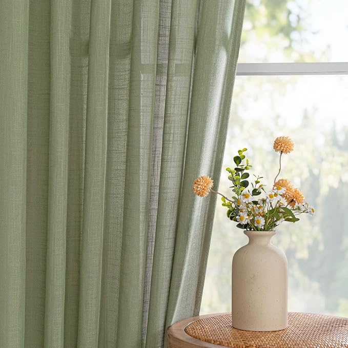 MYSKY HOME French Door Curtains for Closet Doorways, 72 Inches Long Sage Green Semi Sheer Drapes Light Filtering Curtain Panels Elegant Look for Classroom/Guestroom Windows, 50" x 72", 2 PCs