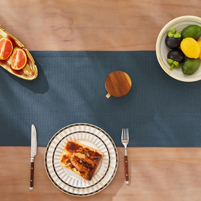 ZeeMart Rustic Cotton Linen Table Runner, 13x72 Inches Navy | Farmhouse Style Linen Table Runners 72 Inches Long, Washable Kitchen Dining Table Decoration for Home Party Decor