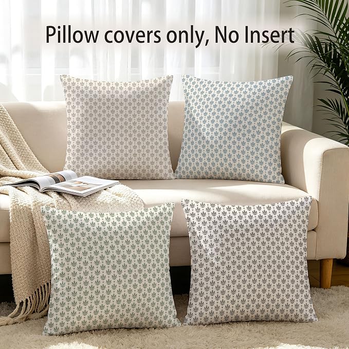 Hexagram Floral Pillow Covers 18x18, Vintage Green Throw Pillow Covers | Olive Green, Set of 2, Farmhouse Neutral Decorative for Couch Pillows, Home Decor, Living Room, Bedroom, No Insert