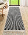 Lahome Boho Kitchen Runner Rug, 2'6''x8 Washable Rugs for Hallways Bathroom | Black Bath Mat Woven with Tassels, Farmhouse Decor Non Shedding Lightweight Carpet for Entryway Bedroom Living Laundry Room