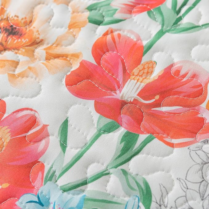 NEWLAKE Quilt Bedspread Sets- Dreamy Flowers Reversible Coverlet Set,Queen Size