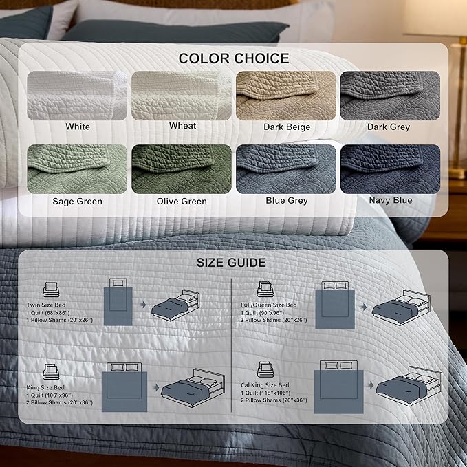 palassio Striped Beige 100% Cotton Quilt Twin Size Bedding Sets, Lightweight Crinkly Channel Pick Stitch Textured Bedspread Soft Shabby Chic Farmhouse Country Coverlet for All Season, 1 Sham