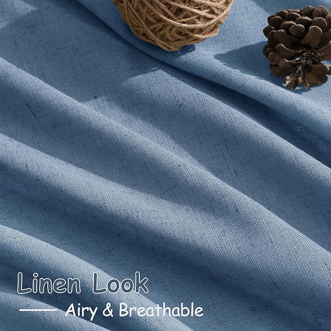 Stone Blue Linen Curtains 96 Inches Long for Bedroom Back Tab Modern Simplicity Farmhouse Coastal Decor Light Filtering Curtain for Living Room Dinning Room 52x96 8 FT,2 Panels