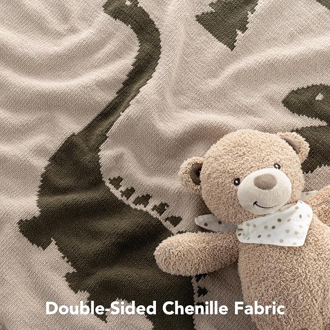 Berkshire Chenille Knit Throw Blanket,Ultra-Plush Reversible Soft Throw,Cozy Couch & Bed Blanket with Cute Pattern,Ideal Gift(30x40 Inches,Dino WalkKalamata)