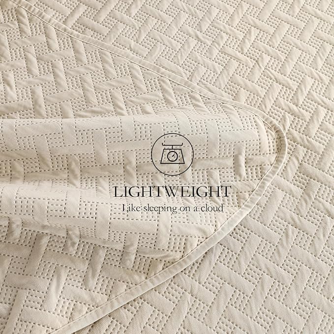 FLYMME Queen Quilt Bedding Set Beige Lightweight Bedspreads Full Size,Soft Microfiber Bed Coverlet for All Season (1 Quilt, 2 Shams)