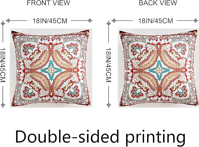 Boho Throw Pillow Covers 18X18 Inch Set of 4 Bohemian Soft Velvet Couch Pillow Cases Farmhouse Decorative Pillow Covers for Sofa Living Room Bedroom Outdoor Patio Porch