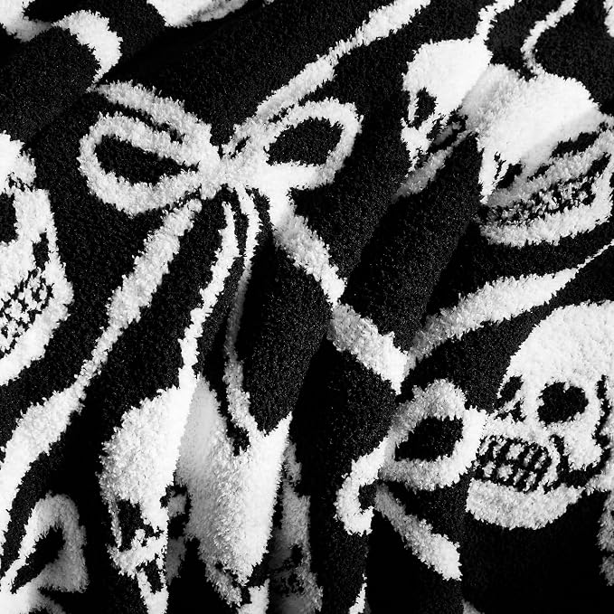 WDCOZY Halloween Throw Blanket Reversible Super Soft Knitted Blankets for Couch Bed Sofa Microfiber Warm Cozy Comfy Lightweight Fall Comfort Fluffy Fuzzy Knit Blanket Cute 60x80 Inches Skull & Bones