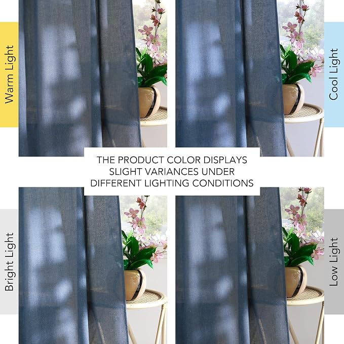 NICETOWN Navy Blue Linen Blend Living Room Curtains, Rod Pocket & Back Tab Privacy Added Thick Linen Weave with Light Filtering Window Treatments for Bedroom, W55 x L102, 2 Panels