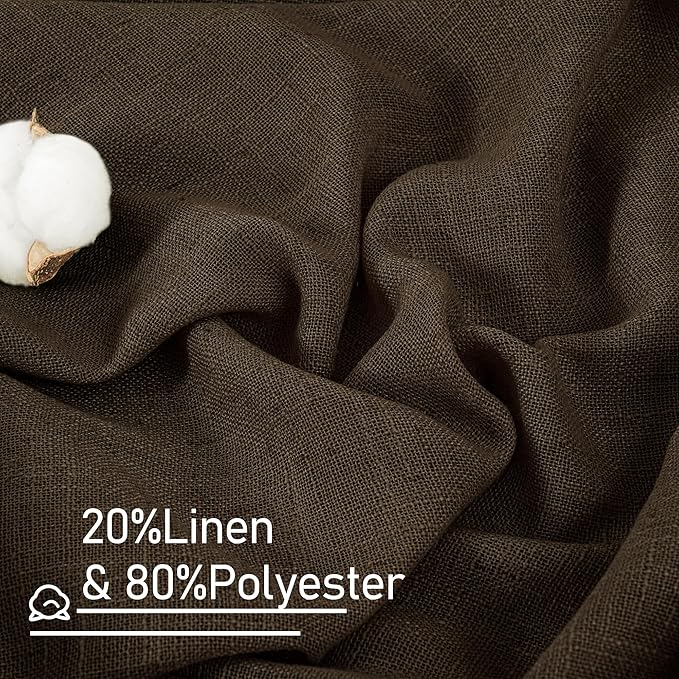Dark Brown Sheer Linen Curtains 2 Panels Set Light Filtering Panels | 108 inch Light Filtering, Semi Sheer Panels, Farmhouse Drapes for Bedroom, Living Room, Rod Pocket Back Tab, 52 x 108 Inch