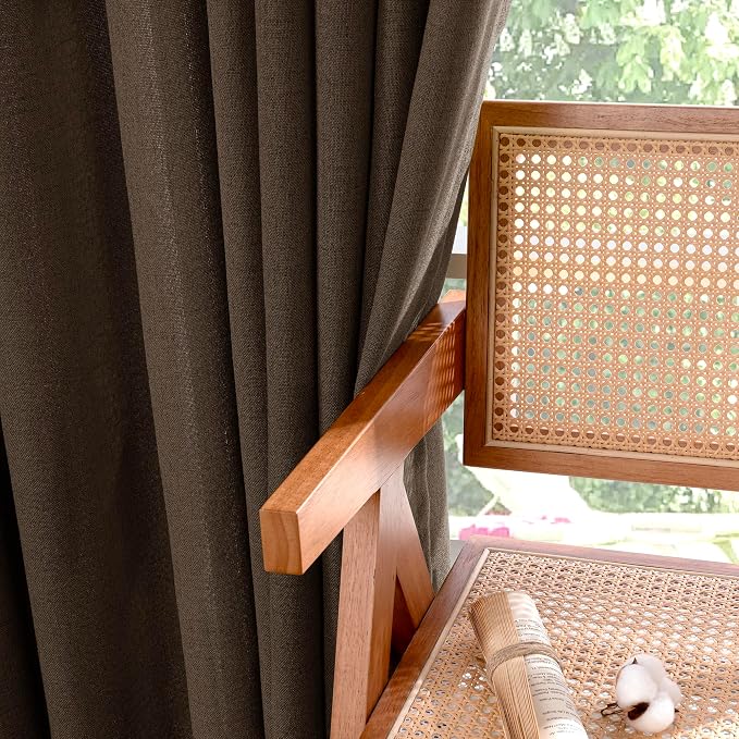 YoungsTex Brown Linen Kitchen Curtains 36 Inch Length, Half Window Drapes Light Filtering Semi Sheer with Rod Pocket Back Tab for Cafe Bathroom Window Over Sink, 30 x 36 Inch, 2 Panels