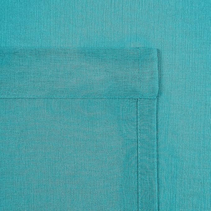 DWCN Turquoise Faux Linen Sheer Curtains - Grommet Voile Window Curtain Drapes for Bedroom Living Room 52 x 90 inches Long, Set of 2
