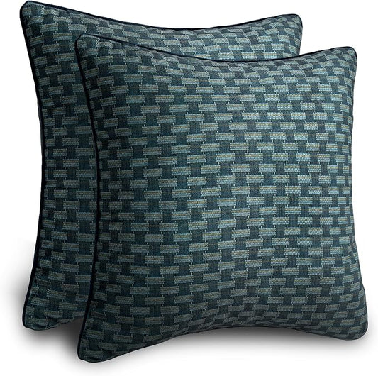 Balios Velvet Pillow Covers Set of 2, Decorative Cushion Covers for Sofa Couch, Hidden Zip, Covers Only, London Design – 18" x 18" (45 x 45 cm), Stonepath Weave in Midnight Blue