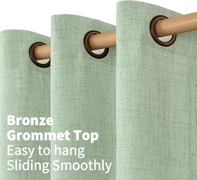 YoungsTex Sage Green Curtains, Linen Semi Sheer Drapes 84 Inch Long 2 Panel | Light Filtering with Grommet Window Treatments for Dining Bedroom Living Room, 52 X 84 Inch