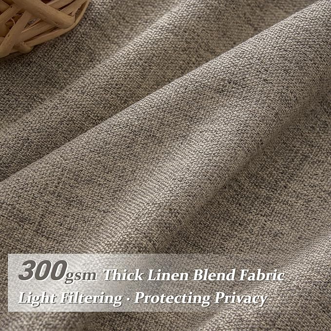 Extra Long Dark Flax Semi Sheer 60 Inch Wide Curtains 108 Inches for Bedroom, Memory Trained Pinch Pleated Natural Linen Neutral Curtain Light Filtering Brown Windows Drapes 2 Panels Set 9FT Length